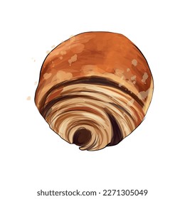 Croissant from multicolored paints. Splash of watercolor, colorful drawing, realistic. Vector illustration of paints