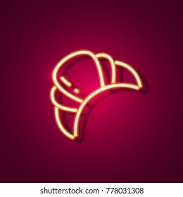 Croissant neon sign. Neon sign, bright signboard, light banner. Vector icon