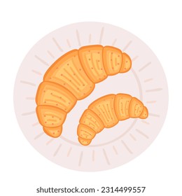 croissant on plate. Vector Illustration for printing, backgrounds, covers and packaging. Image can be used for greeting cards, posters, stickers and textile. Isolated on white background.