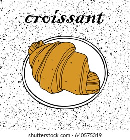 Croissant on a saucer. Vector illustration.