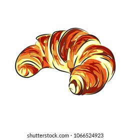 croissant, on a white background in watercolor style, baked crispy
