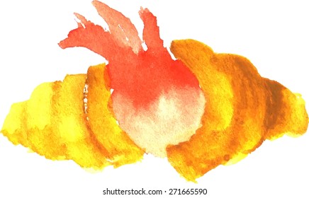 Croissant on white background. Watercolor illustration.