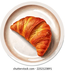 Croissant on white plate vector illustration