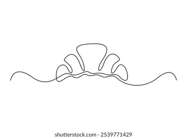 Croissant em um desenho de linha contínua. Bolinho em forma de crescente. Esboço de linha preta sobre fundo branco. Ilustração vetorial