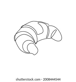 Croissant one line art. Continuous line drawing of butter roll, French pastries.