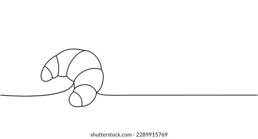 Croissant one line continuous drawing. Bakery pastry products continuous one line illustration. Vector minimalist linear illustration.