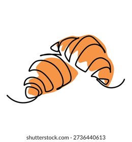Croissant one line drawing. Croissant single line illustration. Croissant minimalist line art. Croissant vector art