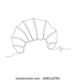 Croissant. One single continuous line drawing is isolated on white background. Hand-drawn design vector illustration. French pastry. Logo