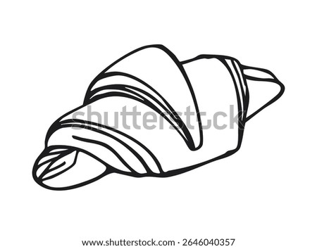 Croissant outline drawing isolated on white background. French bakery and food illustration concept for design and print