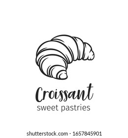 Croissant outline icon badge bakery for design menu cafe, label and packaging. Vector illustration.