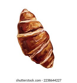 croissant painting, pastry oil painting on white background, breakfast drawing