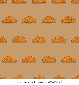Croissant, pastry bakery product, a delicious dessert, seamless pattern wallpaper, textile, wrapping baking. Vector illustration for vashyh Projects summary.