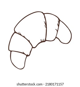 Croissant pastry, bun for breakfast in hand drawn doodle style, icon isolated on white background.
