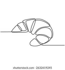 Croissant pastry continuous one line art. French bakery breakfast food. Elegant cafe treat vector icon.