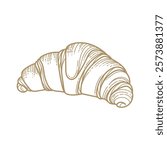 Croissant Pastry Vector Illustration, Croissant Bread Doodle Sketch Vector Image, Dessert Croissant Line Art Image Vector Illustration.