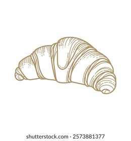 Croissant Pastry Vector Illustration, Croissant Bread Doodle Sketch Vector Image, Dessert Croissant Line Art Image Vector Illustration.