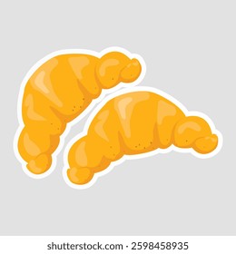 Croissant Pastry Vector Illustration Sticker. A tasty vector sticker of two golden croissants, perfect for bakery branding, food-related designs, and culinary projects