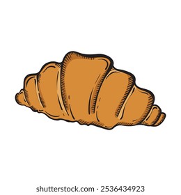 Croissant is perfect for design caffeine . Hand drawn vintage style .Vector illustration. Isolated on white background.