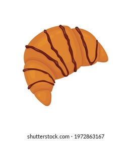 Croissant poured with chocolate. Vector illustration of sweet pastries isolated on white background. Illustration for the site, catalog, menu and more.