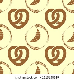 Croissant and Pretzel seamless pattern. Vector illustration