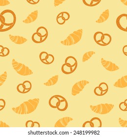 Croissant pretzel seamless pattern vector illustration