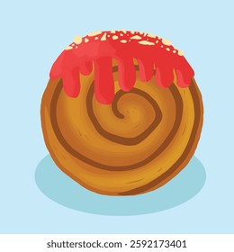 a croissant with red velvet saus and peanut