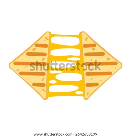 Croissant sandwich bread is pulled apart, revealing melted cheese. Baked bread snack menu, bakery food, and fast food are delicious in cartoon style. Food vector illustration on a white background.
