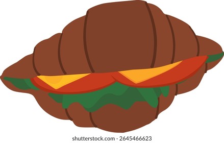 Croissant Sandwich with Cheese, Tomato and Lettuce | Vector Food Illustration