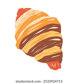Croissant with the sausage isolated on white background. Bakery vector illustration. Cake and sweet or dessert. 