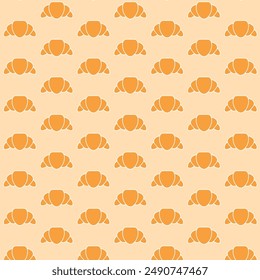 Croissant seamless food pattern. Croissants pattern on cream color background. Tasty trendy modern French Croissant colorful pattern. Flat food design. Wallpaper for menu, food app website,bistro etc