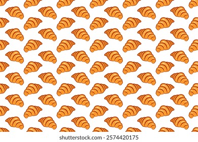 Croissant seamless food pattern. Flat food design. Wallpaper for menu, food app website, bistro, Bakery wallpaper, prints with pastries. Bakery and pastries, cookies, buns, French rolls, desserts