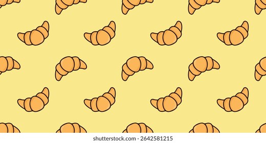 croissant seamless pattern, cartoon wallpaper in flat style, delicious breakfast