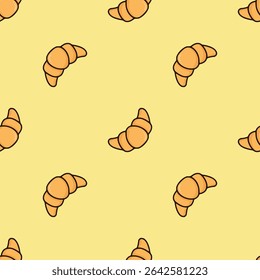 Patrón sin fisuras de croissant, Fondo de pantalla de dibujos animados en estilo plano, delicioso desayuno