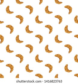 croissant seamless pattern consisting color hand drawing style on white background for cafe. Vector Illustration
