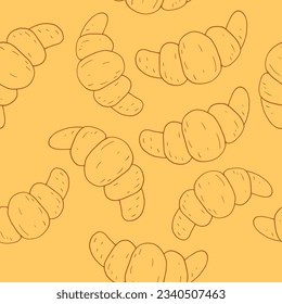 croissant seamless pattern hand drawn in doodle style. bakery. linear drawing