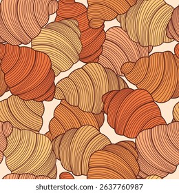 Croissant Seamless Pattern Hand Drawn Line Art Style. Ornament with Croissant. Trendy Contemporary Design Perfect for Fabric, Prints, Social Media, Textile, Invitations, Fabric, Food Design. Not AI