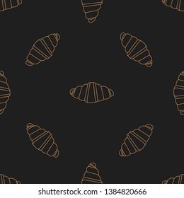 Croissant seamless pattern with icons. Style Outline. illustration on the theme of bakery products and bread baking. Vector background.