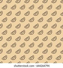 Croissant seamless pattern line style on brown background for bakery, cafe, cupcake firm, loaf store, bread house, coffee shop, food market. Vector Illustration