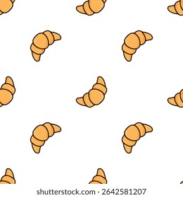 croissant padrão sem emenda em branco, papel de parede de desenho animado em estilo plano, delicioso café da manhã