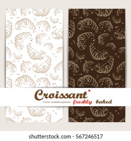 Croissant seamless pattern set, fresh baked french pastry background Isolated vector.