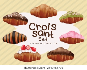 Croissant Set – Cute Bakery Pastry Vector Illustration
