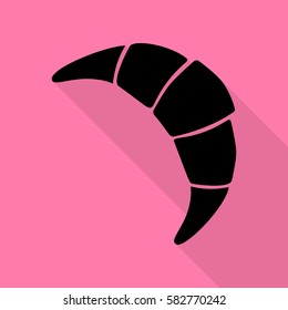 Croissant simple sign. Black icon with flat style shadow path on pink background.