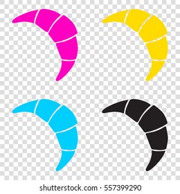 Croissant simple sign. CMYK icons on transparent background. Cyan, magenta, yellow, key, black.