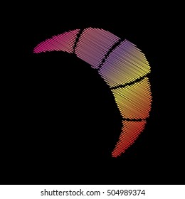 Croissant simple sign. Coloful chalk effect on black backgound.
