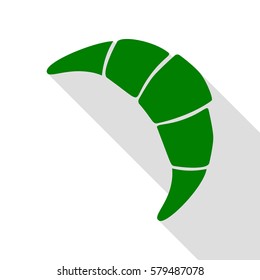 Croissant simple sign. Green icon with flat style shadow path.