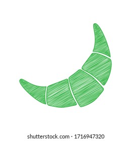 Croissant simple sign. Green scribble Icon with solid contour on white background. Illustration.