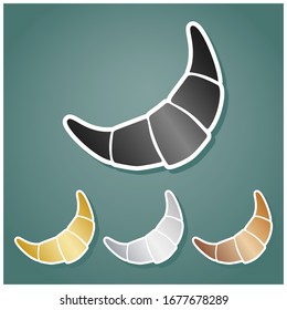 Croissant simple sign. Set of metallic Icons with gray, gold, silver and bronze gradient with white contour and shadow at viridan background. Illustration.
