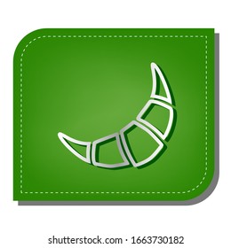Croissant simple sign. Silver gradient line icon with dark green shadow at ecological patched green leaf. Illustration.