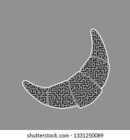 Croissant simple sign. Vector. Black maze filled icon with white border at gray background.