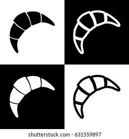 Croissant simple sign. Vector. Black and white icons and line icon on chess board.